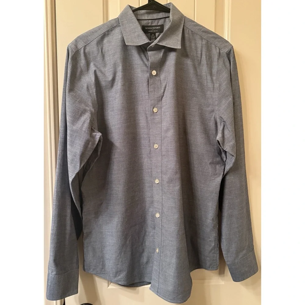 2 Banana Republic Mens M Slim Fit Long Sleeve Button Down Shirts Blue Rose Lot